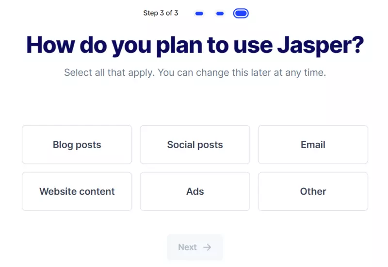 Jasper AI Signup Usage Options